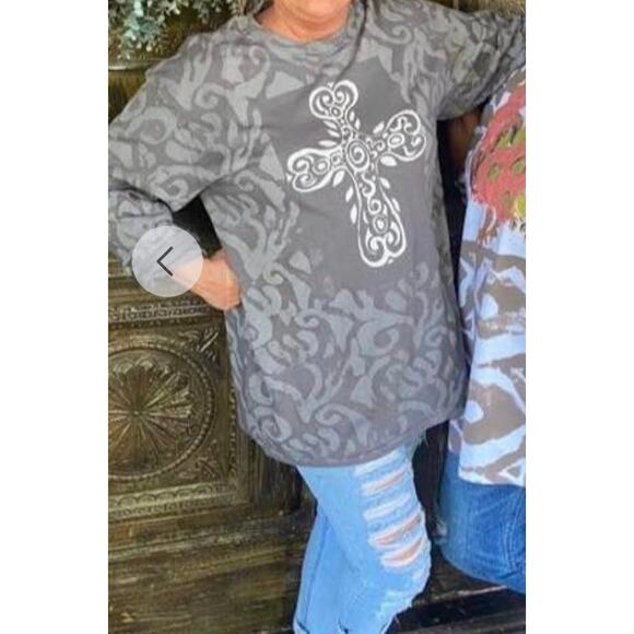 Handmade Scroll Blue Cross Dyed silk-screen Tunic L/XL - Picture 8 of 8